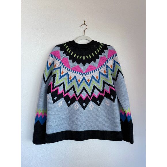 Kate Spade New York Wool Alpaca Blend Neon Abstract Fair Isle Sweater Size Small - Picture 8 of 13
